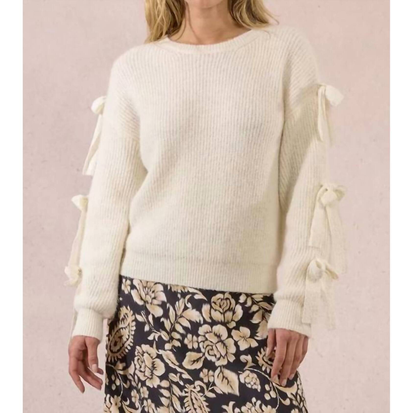 New Molly Bracken Softly Knotted Bow Sweater In Off White
